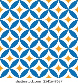 Quatrefoils azul e amarelo intertravamento formam um padrão visualmente cativante, perfeito para uma variedade de usos de design