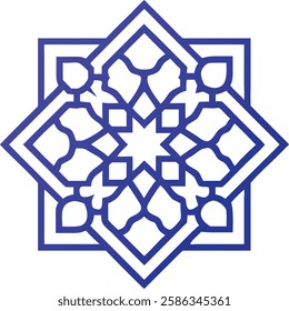 A blue and yellow Islamic geometric star pattern symbolizing faith, Ramadan, and spiritual devotion.