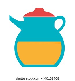 blue and yellow kettle with red cover on the top front view over isolated background,vector illustration