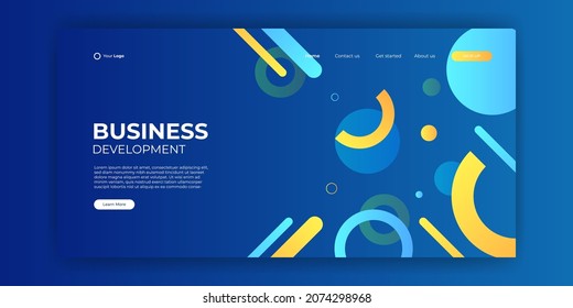 Blue yellow landing page templates with modern geometric abstract shapes. Trendy abstract background for landing page web design. Minimal background for website designs.