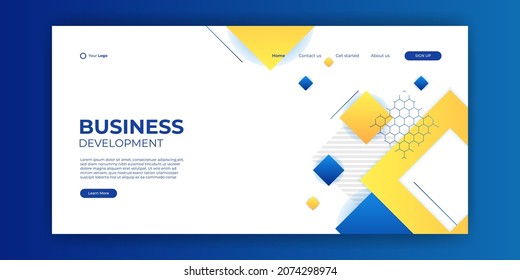 Blue yellow landing page templates with modern geometric abstract shapes. Trendy abstract background for landing page web design. Minimal background for website designs.