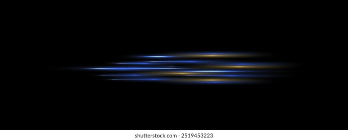 Blue yellow laser beams, speed luminous ray, lines with glowing light effect. Shiny parallel Vector elements, Futuristic Flash light. Neon stroke isolated on transparent background. eps