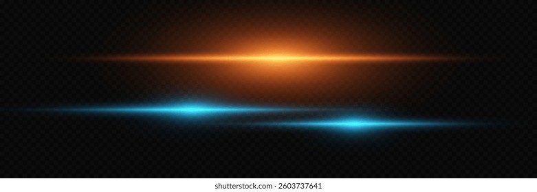 Blue and yellow lens flare effect. Linear flash and horizontal neon light. On transparent background. EPS 10.