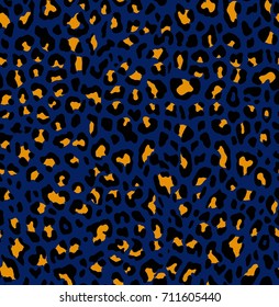 Blue Yellow Leopard Vector Seamless Pattern.