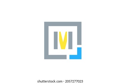 blue yellow letter M alphabet logo design icon for business. Suitable as a logotype