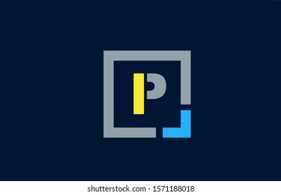 blue yellow letter P alphabet logo design icon for business. Suitable as a logotype