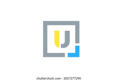 blue yellow letter U alphabet logo design icon for business. Suitable as a logotype