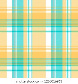 Blue yellow light color check tablecloth seamless pattern. Vector illustration.