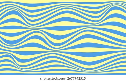 Azul Amarillo Rayas de luz Líneas Curvas de onda Estilo divertido Bandera Cortina Gráfico Fondo abstracto