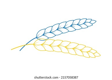 Blue and yellow line art ear of wheat. Design element for sticker, banner, poster, card, print. Isolated vector illustration. 