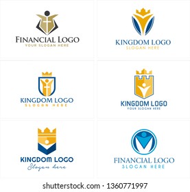 Blue yellow line art people fortress crown circle combination mark logo design concept suitable for accounting financial foundation kingdom