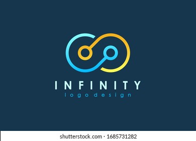 Blue and Yellow Line Infinity Logo isolated on Dark Blue Background. Flat Vector Technology Logo Design Template Element.