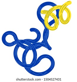 Blue and yellow lines twisted and twisted