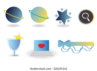 Blue and yellow logos, circles and stars logos, random logos