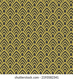 Blue and yellow lotus leaf pattern on monochrome background. Interlocking  Inspiration Thai Art shape in classic retro style. Abstract wave art.