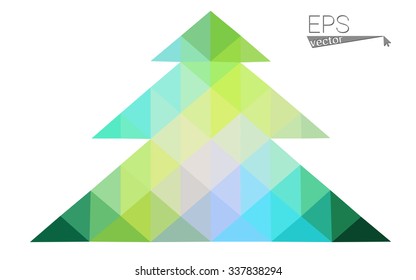 Blue, yellow low poly style christmas tree vector illustration consisting of triangles. Abstract triangular poly origami or crystal design of New Years celebration. Isolated on white background