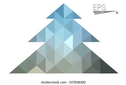 Blue, yellow low poly style christmas tree vector illustration consisting of triangles. Abstract triangular poly origami or crystal design of New Years celebration. Isolated on white background Blue, yellow low poly style christmas tree vector illustration consisting of triangles. Abstract triangular poly origami or crystal design of New Years celebration. Isolated on white background