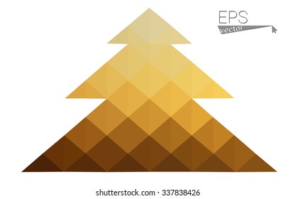 Blue, yellow low poly style christmas tree vector illustration consisting of triangles. Abstract triangular poly origami or crystal design of New Years celebration. Isolated on white background