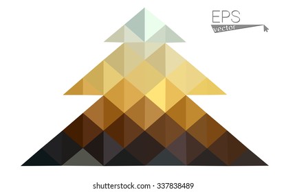 Blue, yellow low poly style christmas tree vector illustration consisting of triangles. Abstract triangular poly origami or crystal design of New Years celebration. Isolated on white background