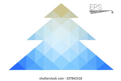 Blue, yellow low poly style christmas tree vector illustration consisting of triangles. Abstract triangular poly origami or crystal design of New Years celebration. Isolated on white background