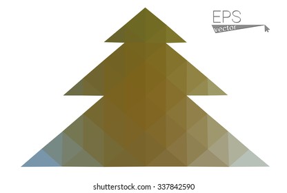 Blue, yellow low poly style christmas tree vector illustration consisting of triangles. Abstract triangular poly origami or crystal design of New Years celebration. Isolated on white background