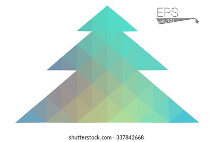 Blue, yellow low poly style christmas tree vector illustration consisting of triangles. Abstract triangular poly origami or crystal design of New Years celebration. Isolated on white background