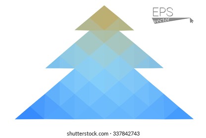 Blue, yellow low poly style christmas tree vector illustration consisting of triangles. Abstract triangular poly origami or crystal design of New Years celebration. Isolated on white background