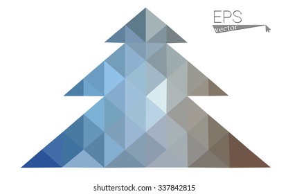 Blue, yellow low poly style christmas tree vector illustration consisting of triangles. Abstract triangular poly origami or crystal design of New Years celebration. Isolated on white background