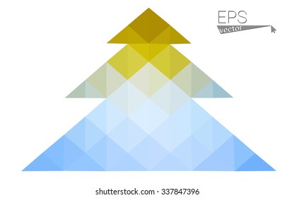 Blue, yellow low poly style christmas tree vector illustration consisting of triangles. Abstract triangular poly origami or crystal design of New Years celebration. Isolated on white background Blue, yellow low poly style christmas tree vector illustration consisting of triangles. Abstract triangular poly origami or crystal design of New Years celebration. Isolated on white background
