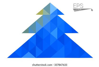 Blue, yellow low poly style christmas tree vector illustration consisting of triangles. Abstract triangular poly origami or crystal design of New Years celebration. Isolated on white background