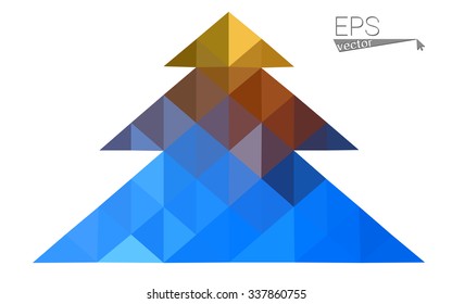 Blue, yellow low poly style christmas tree vector illustration consisting of triangles. Abstract triangular poly origami or crystal design of New Years celebration. Isolated on white background
