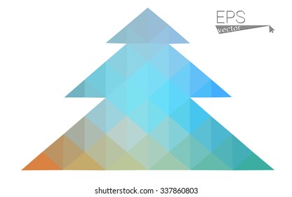 Blue, yellow low poly style christmas tree vector illustration consisting of triangles. Abstract triangular poly origami or crystal design of New Years celebration. Isolated on white background