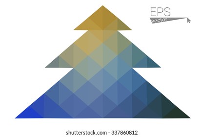 Blue, yellow low poly style christmas tree vector illustration consisting of triangles. Abstract triangular poly origami or crystal design of New Years celebration. Isolated on white background