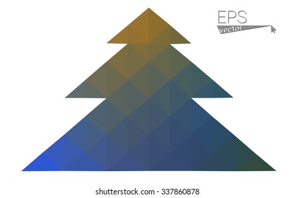 Blue, yellow low poly style christmas tree vector illustration consisting of triangles. Abstract triangular poly origami or crystal design of New Years celebration. Isolated on white background
