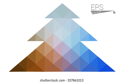 Blue, yellow low poly style christmas tree vector illustration consisting of triangles. Abstract triangular poly origami or crystal design of New Years celebration. Isolated on white background