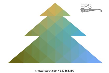 Blue, yellow low poly style christmas tree vector illustration consisting of triangles. Abstract triangular poly origami or crystal design of New Years celebration. Isolated on white background