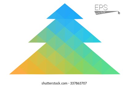 Blue, yellow low poly style christmas tree vector illustration consisting of triangles. Abstract triangular poly origami or crystal design of New Years celebration. Isolated on white background