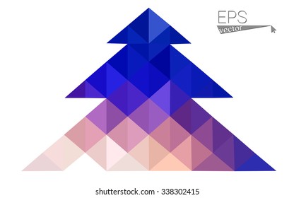 Blue, yellow low poly style christmas tree vector illustration consisting of triangles. Abstract triangular poly origami or crystal design of New Years celebration. Isolated on white background
