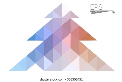 Blue, yellow low poly style christmas tree vector illustration consisting of triangles. Abstract triangular poly origami or crystal design of New Years celebration. Isolated on white background