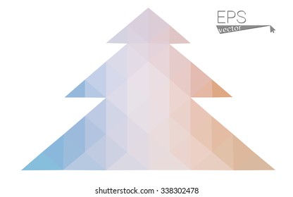 Blue, yellow low poly style christmas tree vector illustration consisting of triangles. Abstract triangular poly origami or crystal design of New Years celebration. Isolated on white background