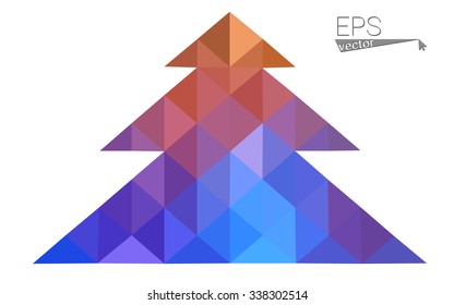 Blue, yellow low poly style christmas tree vector illustration consisting of triangles. Abstract triangular poly origami or crystal design of New Years celebration. Isolated on white background