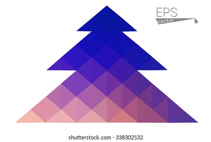 Blue, yellow low poly style christmas tree vector illustration consisting of triangles. Abstract triangular poly origami or crystal design of New Years celebration. Isolated on white background