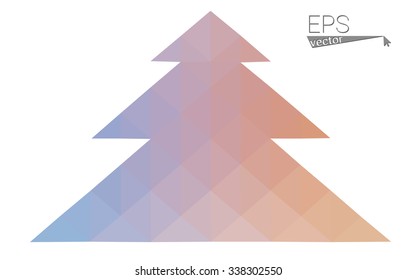 Blue, yellow low poly style christmas tree vector illustration consisting of triangles. Abstract triangular poly origami or crystal design of New Years celebration. Isolated on white background