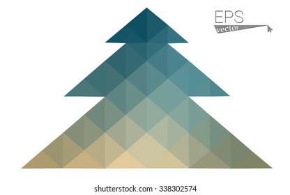 Blue, yellow low poly style christmas tree vector illustration consisting of triangles. Abstract triangular poly origami or crystal design of New Years celebration. Isolated on white background