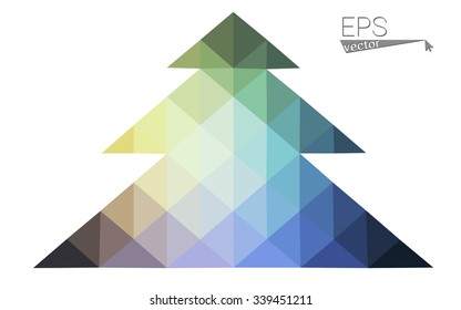 Blue, yellow low poly style christmas tree vector illustration consisting of triangles. Abstract triangular poly origami or crystal design of New Years celebration. Isolated on white background