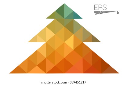 Blue, yellow low poly style christmas tree vector illustration consisting of triangles. Abstract triangular poly origami or crystal design of New Years celebration. Isolated on white background