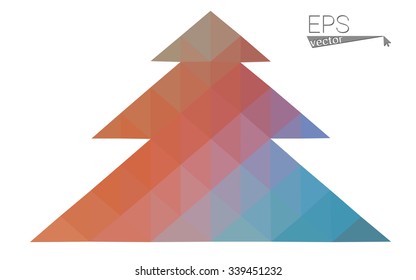 Blue, yellow low poly style christmas tree vector illustration consisting of triangles. Abstract triangular poly origami or crystal design of New Years celebration. Isolated on white background
