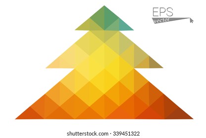 Blue, yellow low poly style christmas tree vector illustration consisting of triangles. Abstract triangular poly origami or crystal design of New Years celebration. Isolated on white background