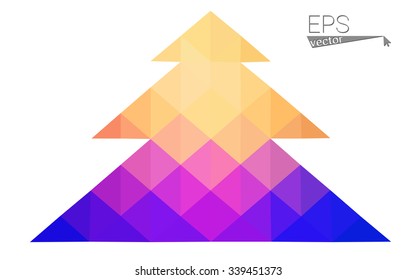 Blue, yellow low poly style christmas tree vector illustration consisting of triangles. Abstract triangular poly origami or crystal design of New Years celebration. Isolated on white background