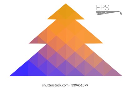 Blue, yellow low poly style christmas tree vector illustration consisting of triangles. Abstract triangular poly origami or crystal design of New Years celebration. Isolated on white background